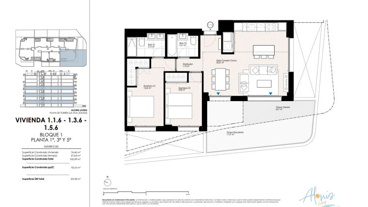 Rzut - Mieszkanie na sprzedaż 2 pokoje o powierzchni 102,09 m² - numer 116 w Alonis Living