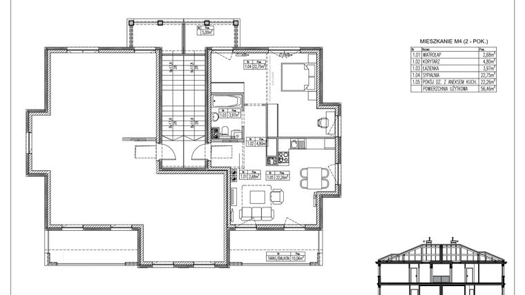 Rzut - Mieszkanie na sprzedaż 2 pokoje o powierzchni 56,46 m² - numer 38.2. w Ogrody Tesoro VI