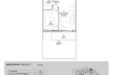 Rzut - Mieszkanie na sprzedaż 2 pokoje o powierzchni 41,42 m² - numer S2.G.0.3 w ATAL Idea Swarzędz II