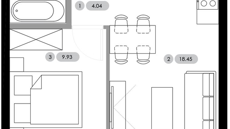 Rzut - Mieszkanie na sprzedaż 2 pokoje o powierzchni 36,6 m² - numer B.1.M5 w Nowe Radwanice