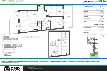 Rzut - Mieszkanie na sprzedaż 3 pokoje o powierzchni 70,37 m² - numer M21A w Leśne Tarasy etap IIIA