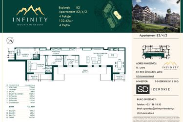 Rzut - Mieszkanie na sprzedaż 4 pokoje o powierzchni 132,42 m² - numer B2.4.2 w Infinity Mountain Resort