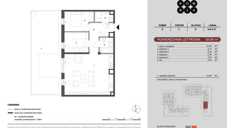 Rzut - Mieszkanie na sprzedaż 3 pokoje o powierzchni 65,66 m² - numer M.B.0.007 w CUKROWNIA