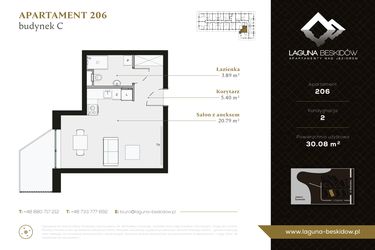 Rzut - Mieszkanie na sprzedaż 1 pokój o powierzchni 30,08 m² - numer C.206 w Laguna Beskidów
