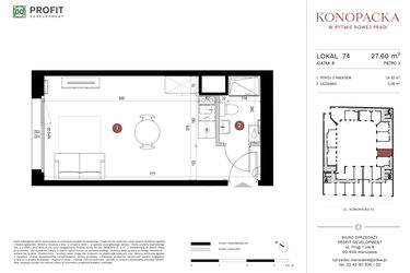 Rzut - Mieszkanie na sprzedaż 1 pokój o powierzchni 27,28 m² - numer A-KL-B.74 w Konopacka