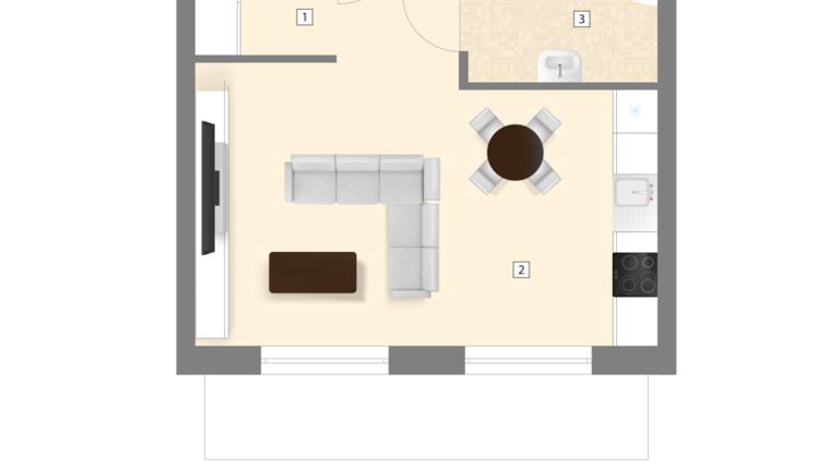 Rzut - Mieszkanie na sprzedaż 1 pokój o powierzchni 34,52 m² - numer C7 w Błękitne Aleje Etap XV