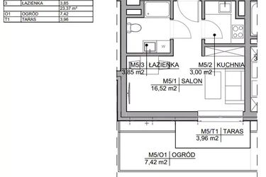 Rzut - Mieszkanie na sprzedaż 1 pokój o powierzchni 23,37 m² - numer 5 w Kamienica Warszawska 34