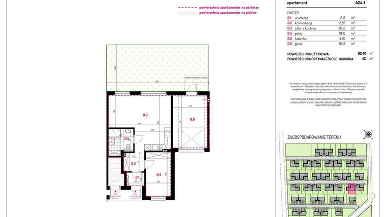 Rzut - Mieszkanie na sprzedaż 2 pokoje o powierzchni 62,4 m² - numer A24-1 w Aleja Kwitnącej Wiśni