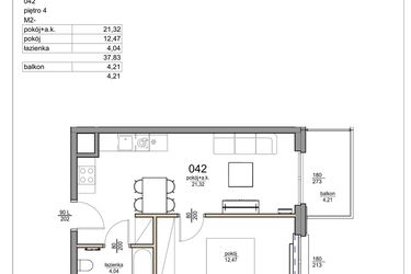 Rzut - Mieszkanie na sprzedaż 2 pokoje o powierzchni 37,83 m² - numer 42 w Rezydencja Liwska 3