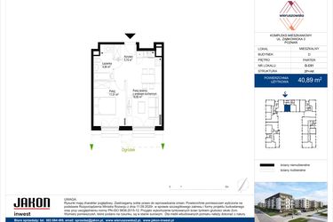 Rzut - Mieszkanie na sprzedaż 2 pokoje o powierzchni 40,89 m² - numer D.C51 w Wieruszowska D