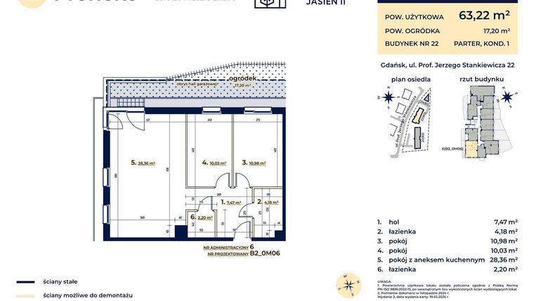 Rzut - Mieszkanie na sprzedaż 3 pokoje o powierzchni 63,22 m² - numer B2_0M06 w Kaskada Jasień - etap II