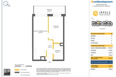 Rzut - Mieszkanie na sprzedaż 2 pokoje o powierzchni 40,78 m² - numer A/44 w Impuls Marywilska