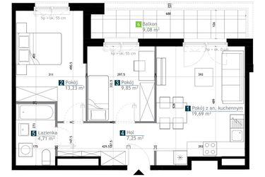 Rzut - Mieszkanie na sprzedaż 3 pokoje o powierzchni 54,73 m² - numer AA0112 w M Bemowo 3