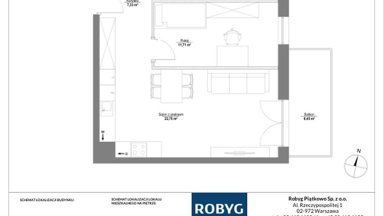 Rzut - Mieszkanie na sprzedaż 3 pokoje o powierzchni 58,16 m² - numer B.1M02 w Początek Piątkowo bud. B