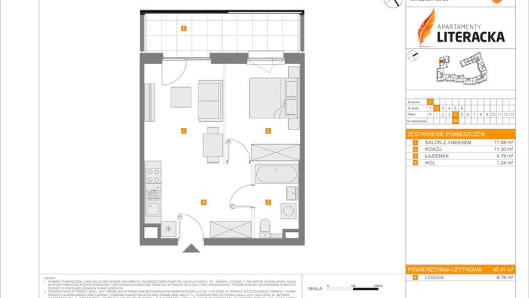 Rzut - Mieszkanie na sprzedaż 2 pokoje o powierzchni 40,41 m² - numer F.83 w Apartamenty Literacka etap 2.3