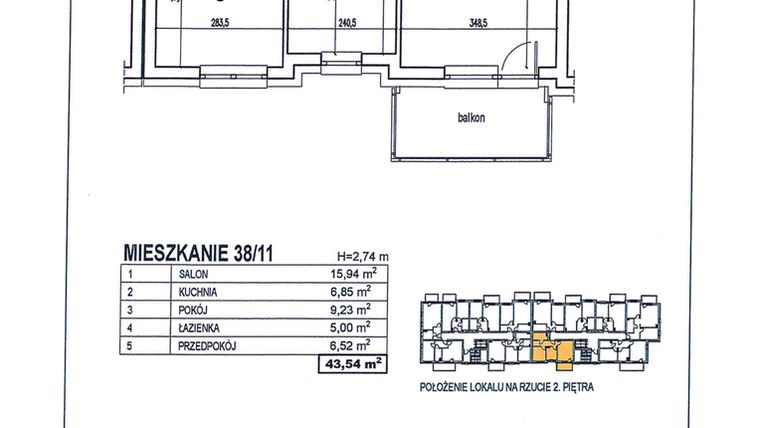 Rzut - Mieszkanie na sprzedaż 2 pokoje o powierzchni 43,54 m² - numer 38/11 w Osiedle Jodłowa bud. D