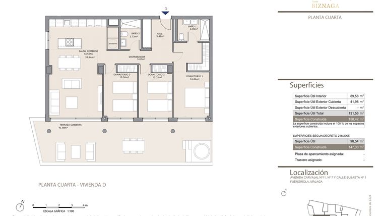 Rzut - Mieszkanie na sprzedaż 3 pokoje o powierzchni 150 m² - numer 4D w Torre Biznaga