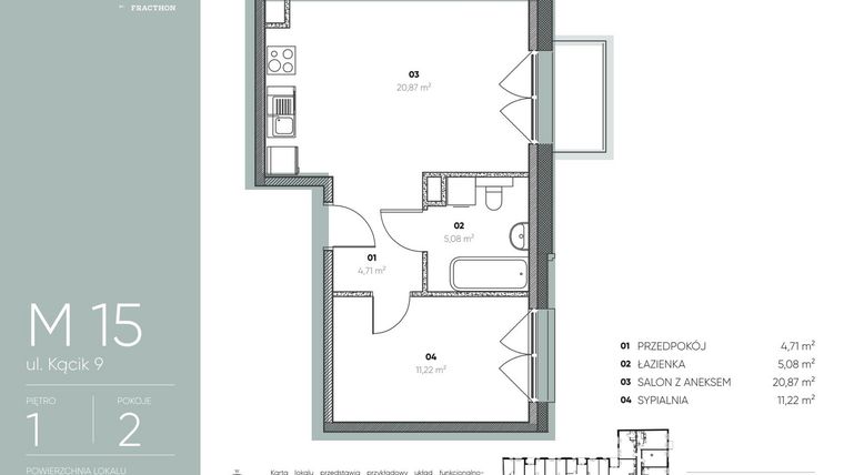 Rzut - Mieszkanie na sprzedaż 2 pokoje o powierzchni 41,88 m² - numer M.15 w Ja\nas