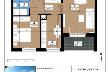 Rzut - Mieszkanie na sprzedaż 2 pokoje o powierzchni 47,28 m² - numer C/1/3 w Limone