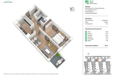 Rzut - Mieszkanie na sprzedaż 2 pokoje o powierzchni 48,14 m² - numer G13 w Nowe Żerniki Bieńkowskiego etap II