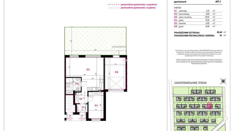 Rzut - Mieszkanie na sprzedaż 2 pokoje o powierzchni 62,4 m² - numer A17-1 w Aleja Kwitnącej Wiśni