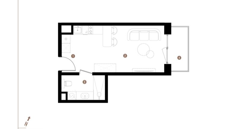 Rzut - Mieszkanie na sprzedaż 1 pokój o powierzchni 27,12 m² - numer A2.3.10 w Apartamenty Grundmanna