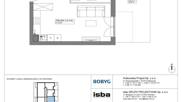Rzut - Mieszkanie na sprzedaż 2 pokoje o powierzchni 40,08 m² - numer KR8/C/0/7 w Apartamenty Krakowska etap VIII