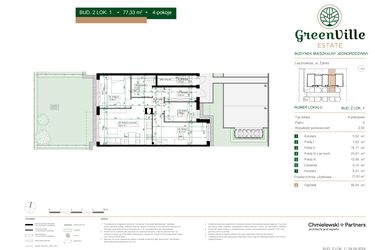 Rzut - Mieszkanie na sprzedaż 4 pokoje o powierzchni 77,01 m² - numer 2.1 w Green Ville