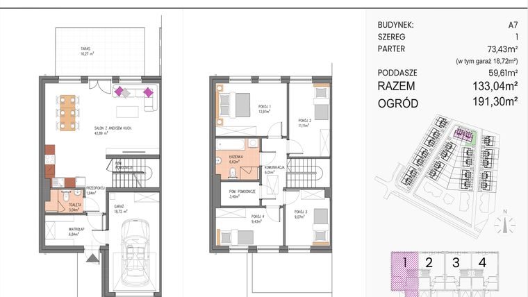 Rzut - Dom na sprzedaż 5 pokoi o powierzchni 133,04 m² - numer A7/1 w ATOM Park
