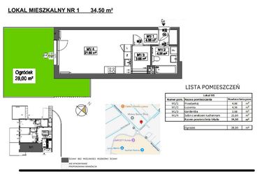 Rzut - Mieszkanie na sprzedaż 1 pokój o powierzchni 34,5 m² - numer M1 w Jeziorna 1