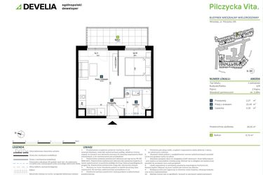 Rzut - Mieszkanie na sprzedaż 1 pokój o powierzchni 29,05 m² - numer AB0204 w Pilczycka Vita