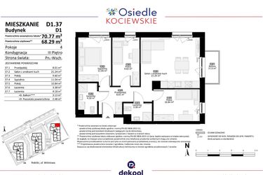 Rzut - Mieszkanie na sprzedaż 4 pokoje o powierzchni 68,29 m² - numer D1.37 w Osiedle Kociewskie etap III