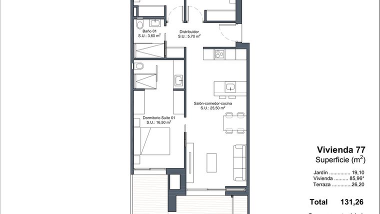 Rzut - Dom na sprzedaż 3 pokoje o powierzchni 131,26 m² - numer 0-77 w Domy w Ciudad Quesada - 18228363