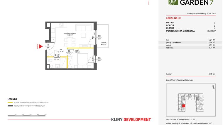 Rzut - Mieszkanie na sprzedaż 2 pokoje o powierzchni 35,3 m² - numer 32 w Nova Viva Garden 7