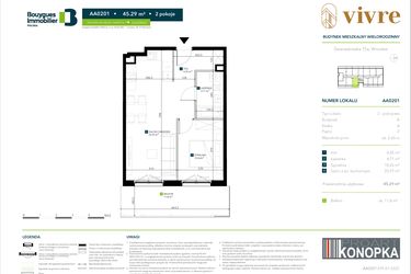 Rzut - Mieszkanie na sprzedaż 2 pokoje o powierzchni 45,29 m² - numer AA0201 w Vivre