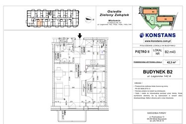 Rzut - Mieszkanie na sprzedaż 2 pokoje o powierzchni 42,3 m² - numer B2.43 w Osiedle Zielony Zakątek- etap II