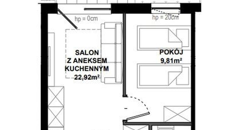 Rzut - Mieszkanie na sprzedaż 2 pokoje o powierzchni 38,39 m² - numer C.1 w Apartamenty Bałtyk