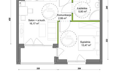 Rzut - Mieszkanie na sprzedaż 2 pokoje o powierzchni 38,43 m² - numer F2/F/04 w Orawska Vita