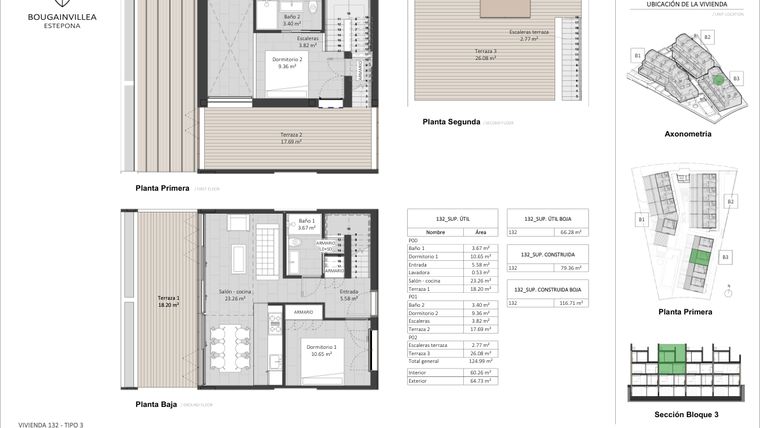 Rzut - Mieszkanie na sprzedaż 2 pokoje o powierzchni 60 m² - numer 132 w Bougainvillea - Estepona