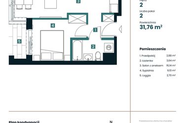 Rzut - Mieszkanie na sprzedaż 1 pokój o powierzchni 31,76 m² - numer M204 w Sea Breeze
