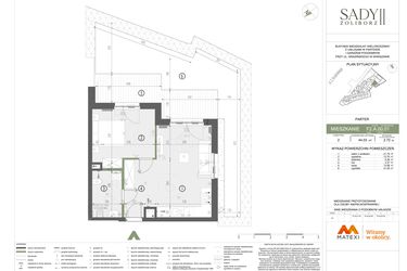 Rzut - Mieszkanie na sprzedaż 2 pokoje o powierzchni 44,03 m² - numer F2.A.00.01 w Sady Żoliborz II