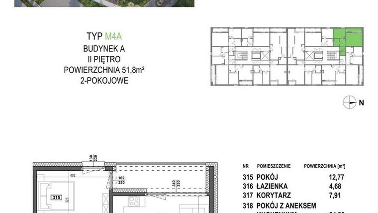 Rzut - Mieszkanie na sprzedaż 2 pokoje o powierzchni 51,8 m² - numer M4A.P3 w Apartamenty Żorska