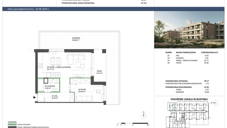 Rzut - Mieszkanie na sprzedaż 2 pokoje o powierzchni 47,92 m² - numer A-01 w Hillence