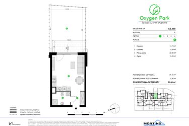 Rzut - Mieszkanie na sprzedaż 1 pokój o powierzchni 31,88 m² - numer E.0.M09 w Oxygen Park etap III