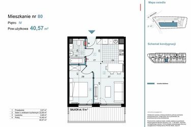 Rzut - Mieszkanie na sprzedaż 2 pokoje o powierzchni 40,57 m² - numer 80 w Medyków 32