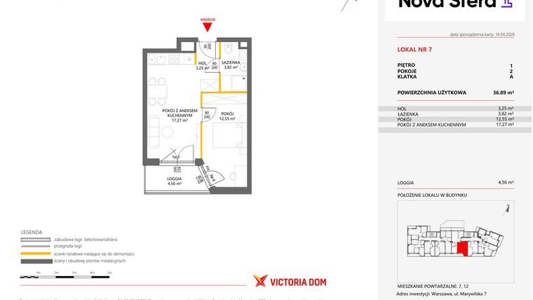 Rzut - Mieszkanie na sprzedaż 2 pokoje o powierzchni 36,89 m² - numer 7 w Miasteczko Nova Sfera 4