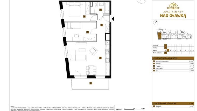 Rzut - Mieszkanie na sprzedaż 3 pokoje o powierzchni 61,35 m² - numer 8 w Apartamenty nad Oławką