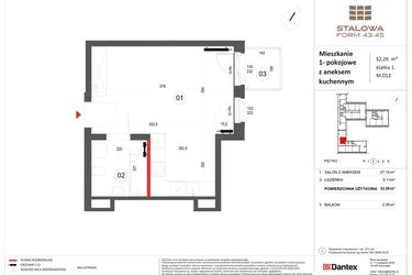 Rzut - Mieszkanie na sprzedaż 1 pokój o powierzchni 32,26 m² - numer 12 w Stalowa Form 43.45