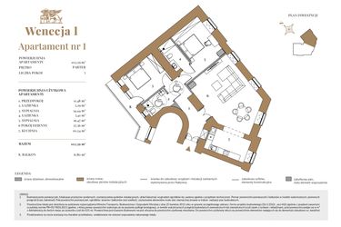 Rzut - Mieszkanie na sprzedaż 3 pokoje o powierzchni 103,59 m² - numer 1 w Wenecja 1
