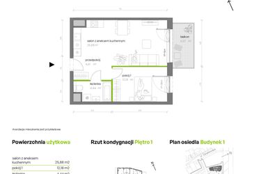 Rzut - Mieszkanie na sprzedaż 2 pokoje o powierzchni 47,11 m² - numer 1.01.M15 w Morska Vita